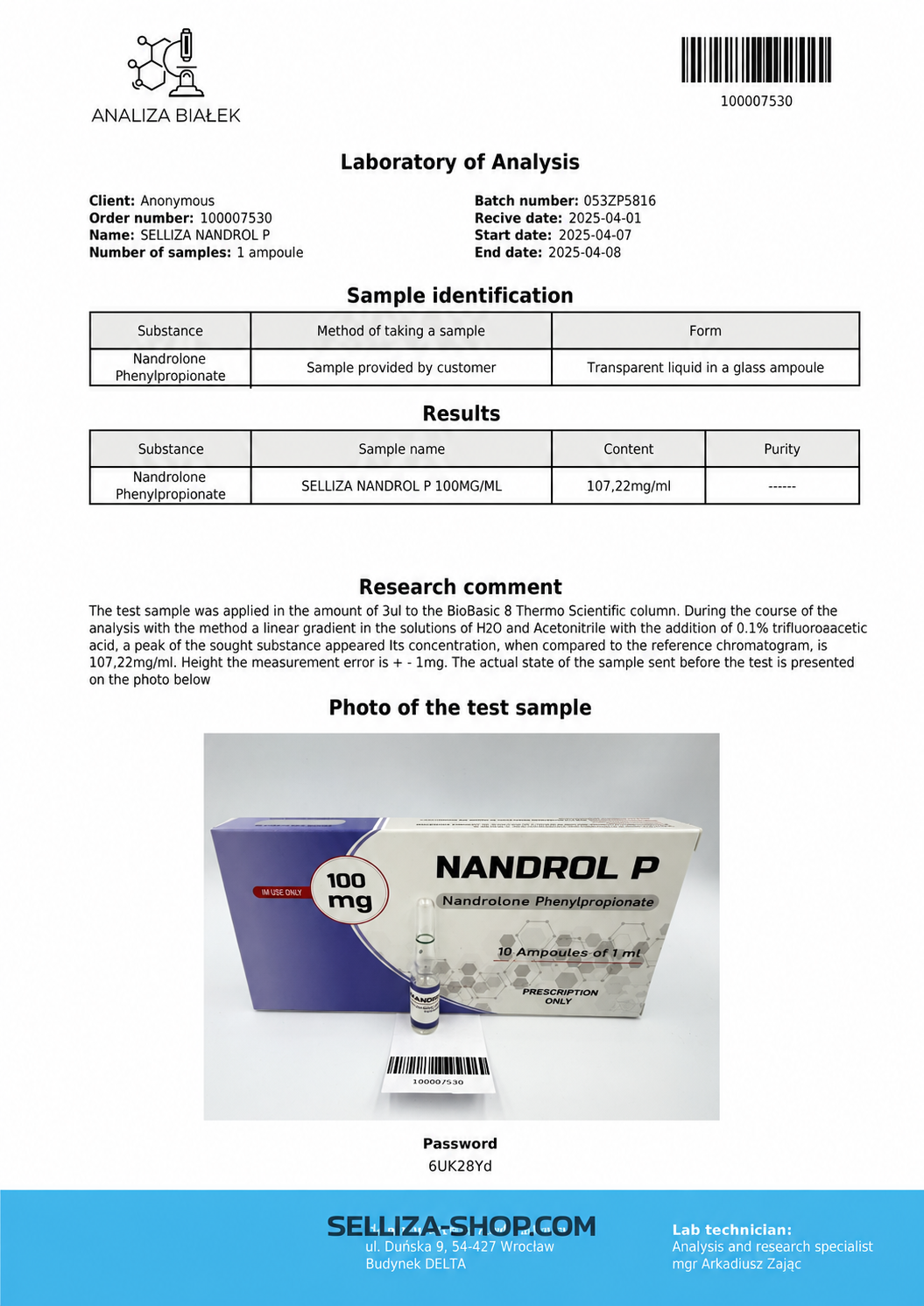 Nandrol P Selliza Pharma Nandrolone Phenylpropionate.