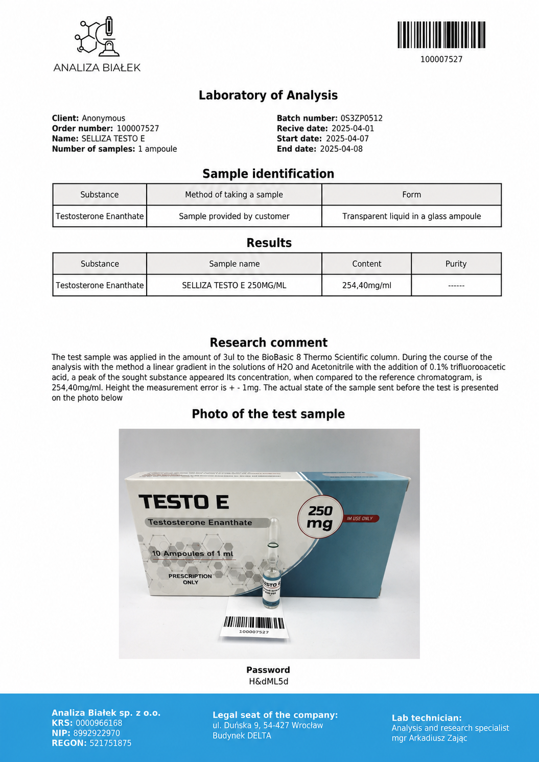 Testo E Selliza Pharma Testosterone Enanthate.