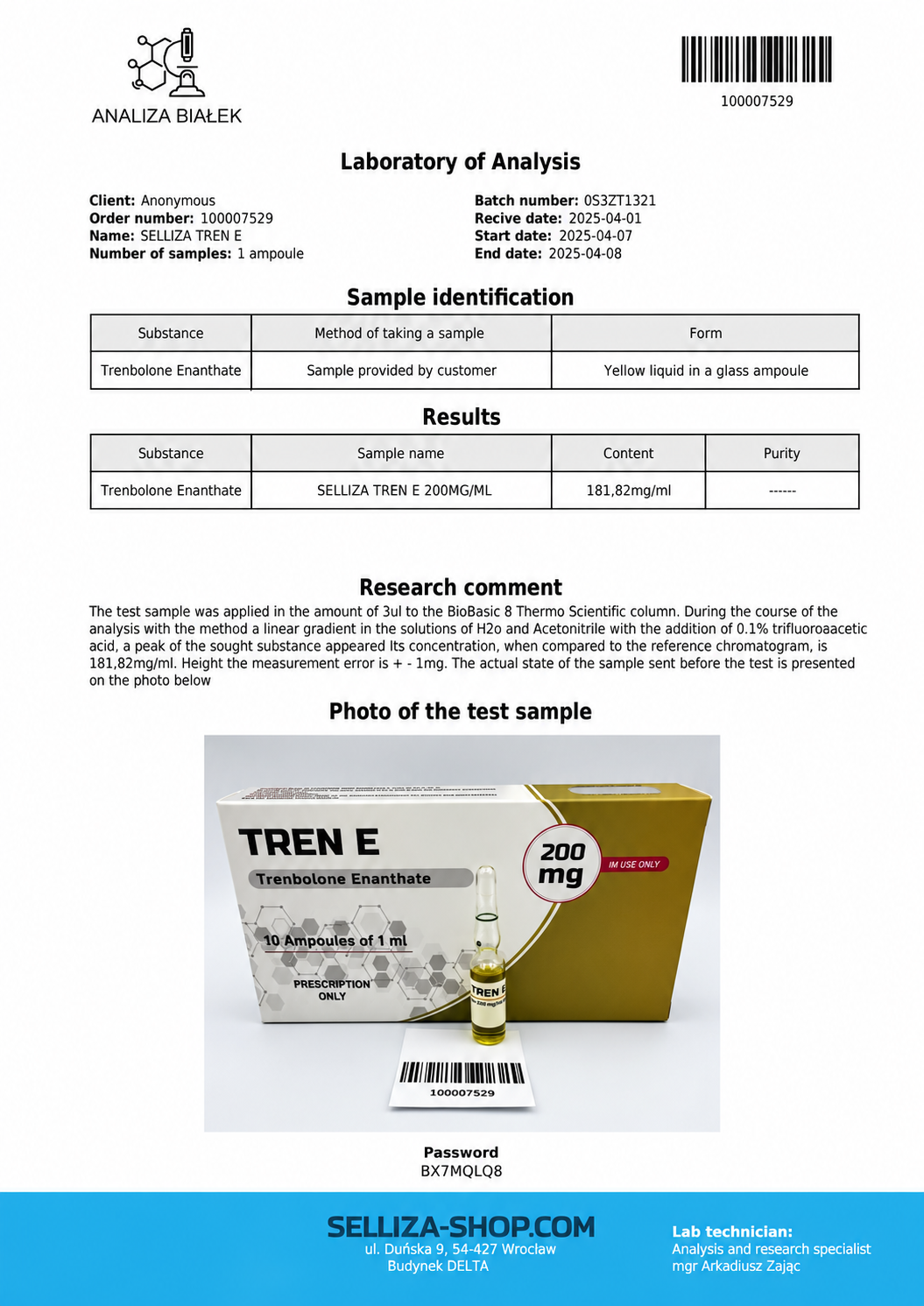 Tren E Selliza Pharma Trenbolone Enanthate