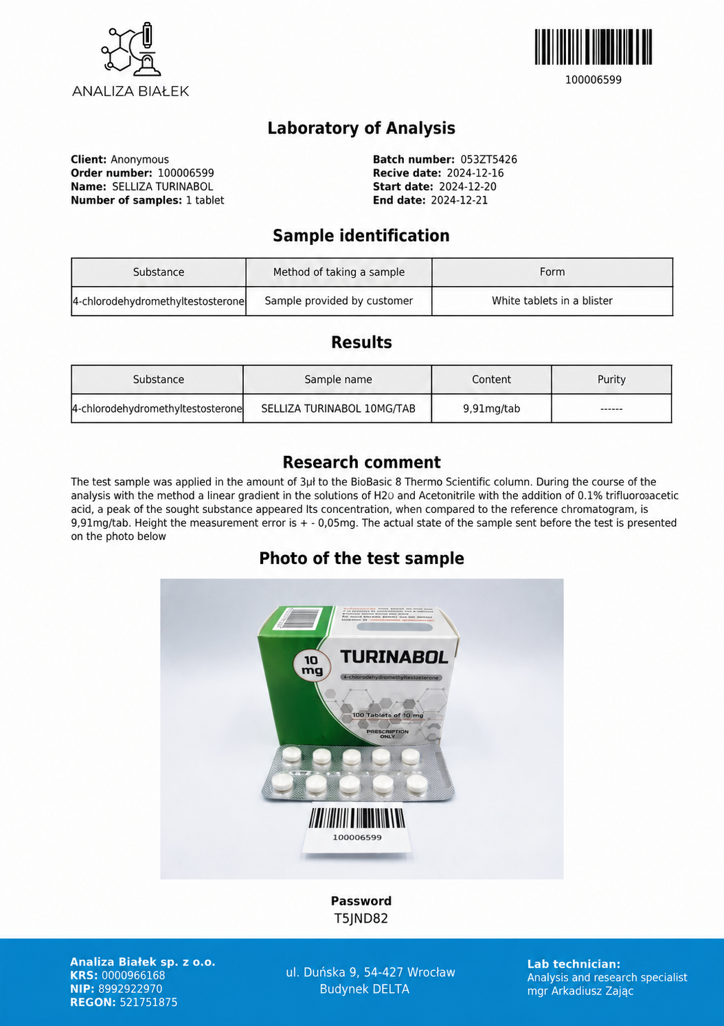 Turinabol Selliza Pharma